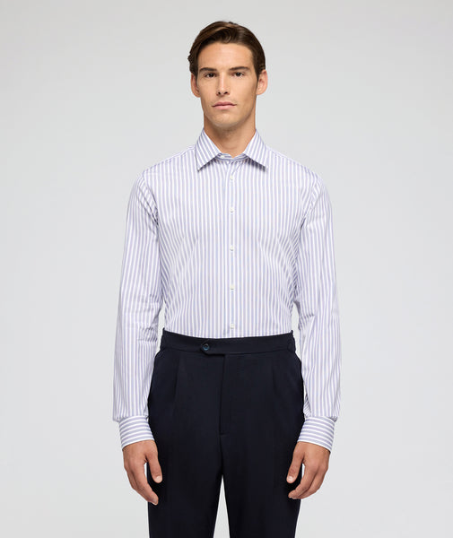 Camicia in cotone rigata azzurro e viola