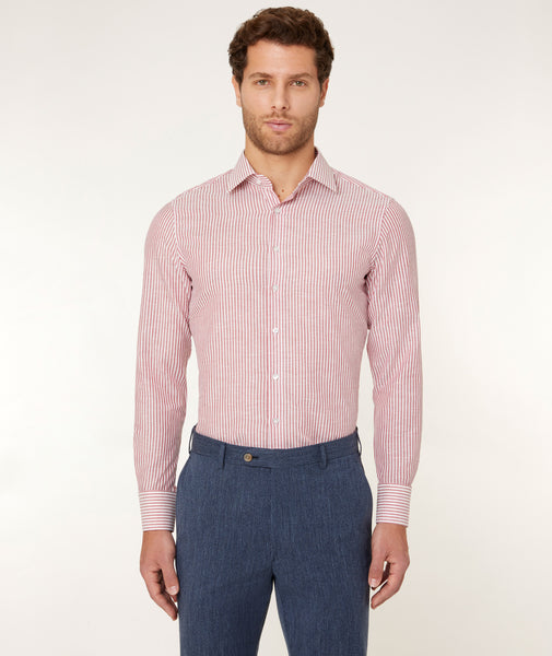 Chemise Coton et Lin Rayé Rouge