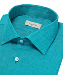 Chemise Sur Mesure pour homme verte en lin