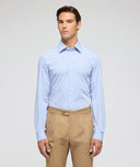 Camicia Azzurra in Popeline di Cotone Microquadretto