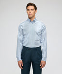 Light blue and green striped cotton shirt