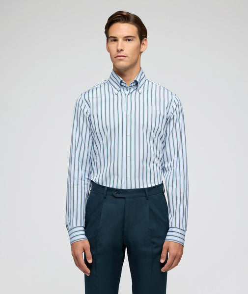 Chemise en coton à rayures bleu clair et vertes