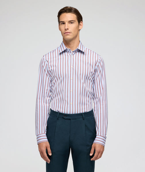 Chemise en coton à rayures bleu clair et bordeaux