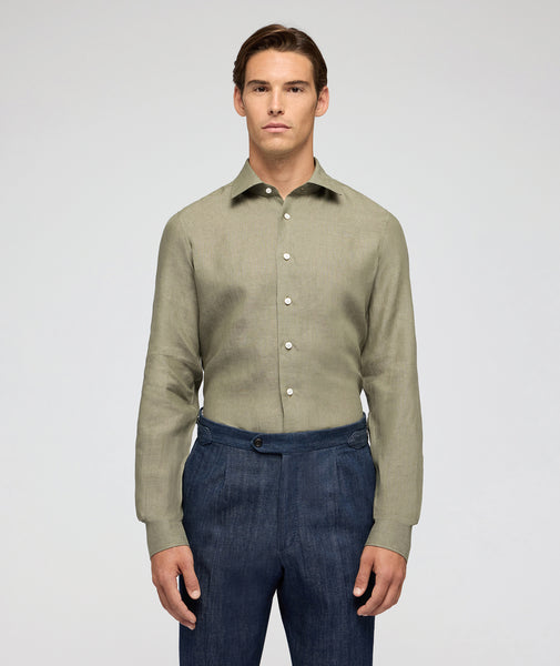 Chemise Lin Vert Olive Made in Italy